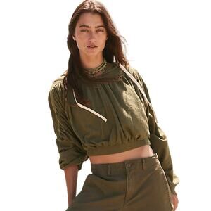 Free People Beach Green Rea Pullover Hoodie Crop Size Small